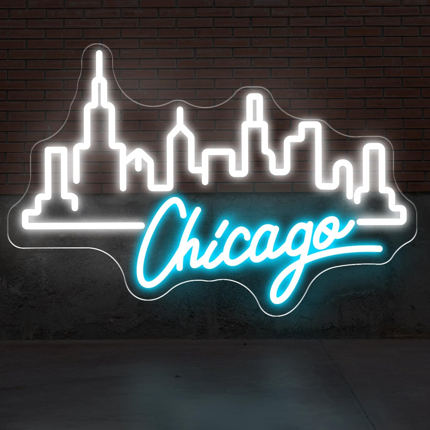City Light Chicago Neon Sign, Skyline Neon Light, Home Wall Office Decor, Chicago City Led Sign, City Sign for Christmas Birthday Gifts Women Gift Bar Pub Store Club Garage Home Party-White-17.3"