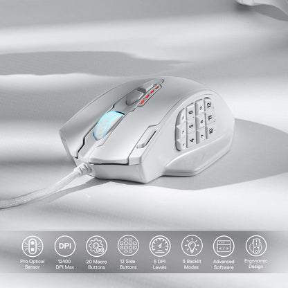 Redragon M913 Impact Elite Wireless Gaming Mouse, 16000 DPI Wired/Wireless RGB Mouse with 16 Programmable Buttons, 45 Hr Battery and Pro Optical Sensor, 12 Side Buttons MMO Mous