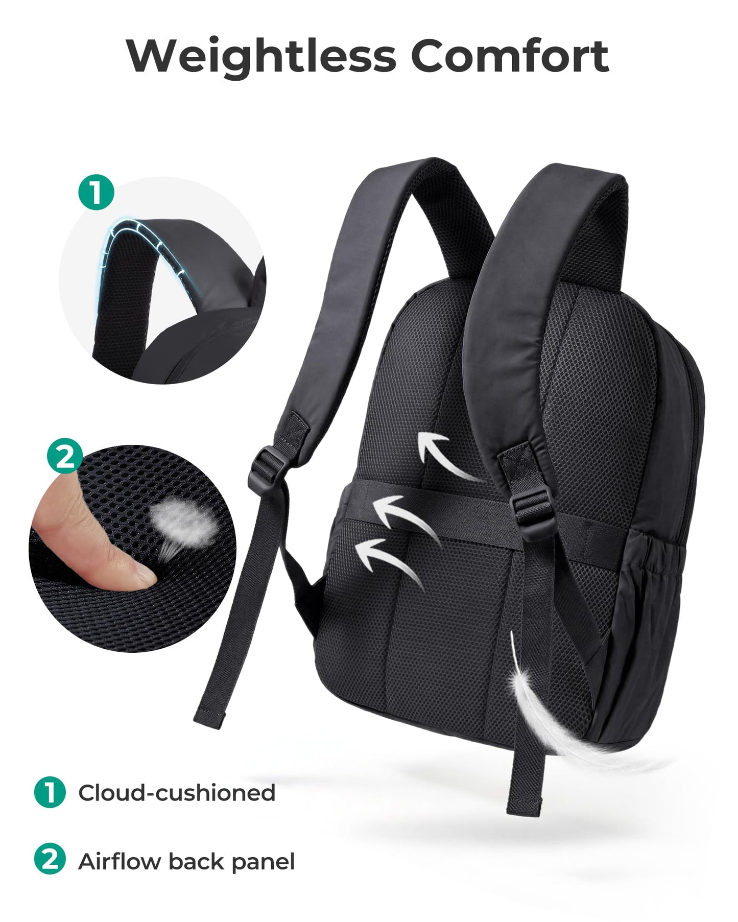 BAGSMART Backpack for Women, Travel Backpack with Large Side Pocket, 15.6 Inch Work College Backpack Purse, Waterproof Business Teacher Laptop Bag, Black