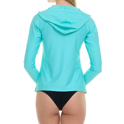 Hurley Rash Guard for Women with Hood, Long Sleeve Hoodie Swim Shirts for Women, Quick Dry UPF 50+ SPF Sun & UV Protection Light Blue