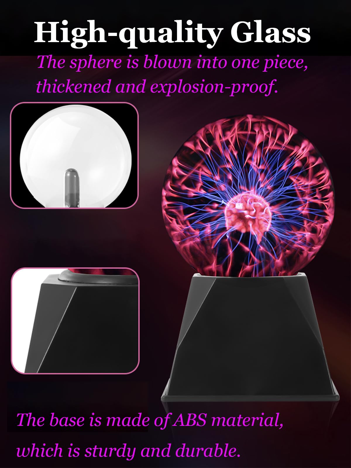 Etigood Plasma Ball, Touch Sensitive Plasma Globe Lamp, Plug-in Crystal Ball for Gifts, Birthday, Party, Halloween, Christmas, Science Decor for Bedroom, Living Room, Office