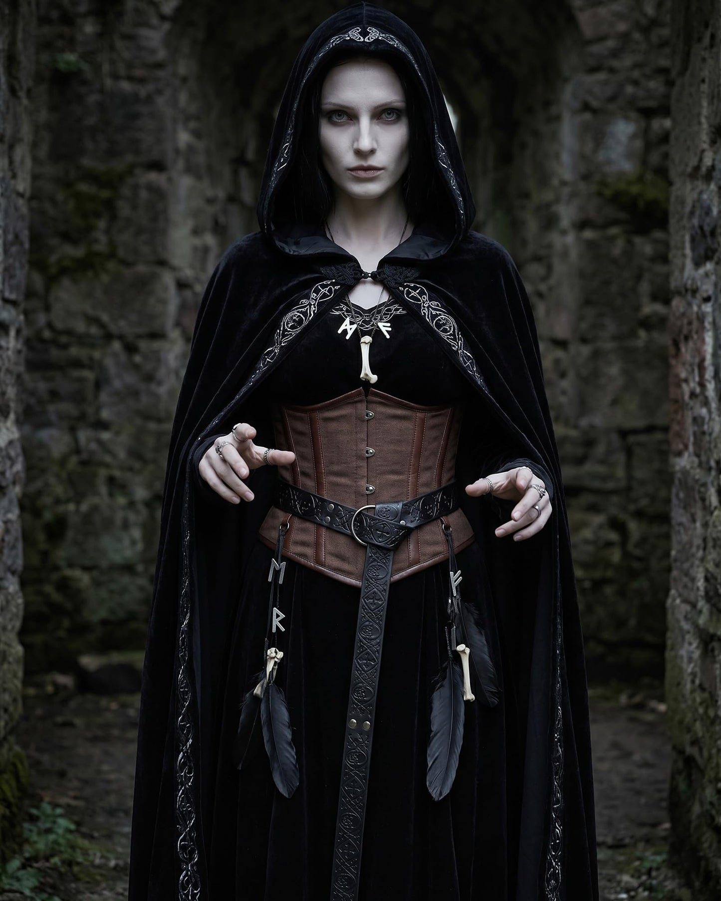 CoTeeZa Medieval Renaissance Leather Belt - Vintage Gothic Skull Cross Punk Black Style Waist Belts for Men Women Cosplay LARP Renfaire Viking Knight Costume Accessory