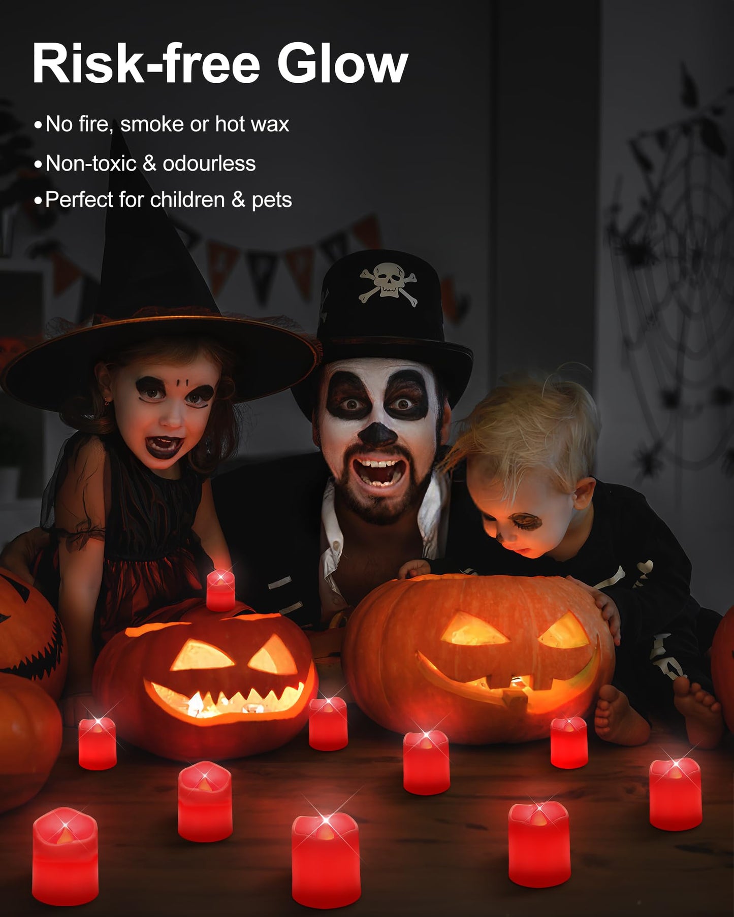 SHYMERY Flameless Votive Candles,Battery Operated LED Candle,24 Pack 200+Hour Flickering Electric Fake Candles in Red for Wedding,Table,Halloween,Festival Celebration,Christmas Decoration