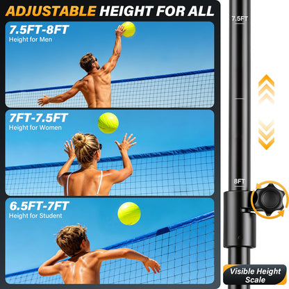 Volleyball Training Net Equipment System, Freely Adjustable 2-in-1 Volleyball Practice Net for Serve Spike Hitting Training, Stable Frame Fast Setup Portable Volleyball Net for Backyard Indoor Outdoor
