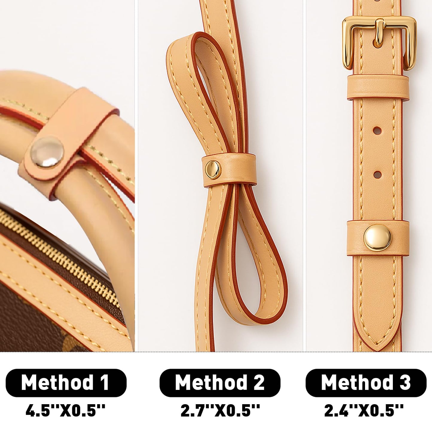 6 PU Leather Handbag Strap Shortener,Bag Protector for Handbag,with Brass Button Handle Wrap Cover for Handbags and Shoulder Bags (Beige)