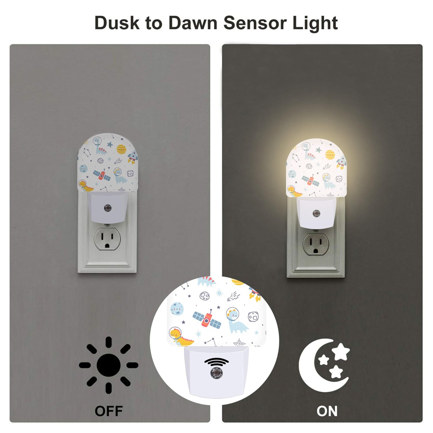sndheke Cute Dino Astronauts Night Light, Cosmic Galaxy Dinosaurs Dusk to Dawn Night Light Plug in,0.5w Energy Saving Sleep Friendly NightLight for Kids Boys Girls Home Decor