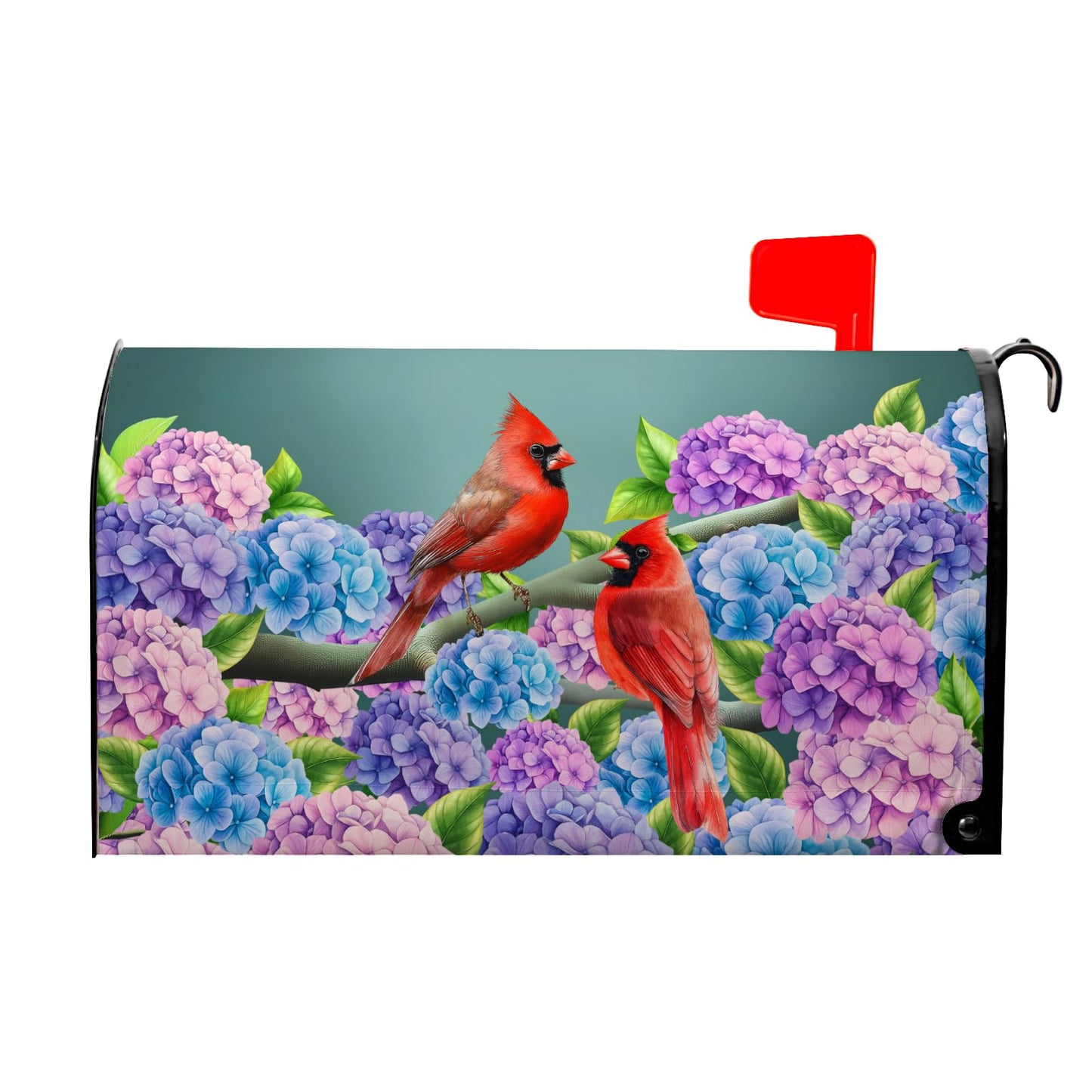 Summer Hydrangea Mailbox Cover Spring Cardinal Bird Mailbox Covers Magnetic Standard Size 21x18 in Blue Purple Floral Post Letter Box Cover Wrap for Home Farmhouse Garden Decor