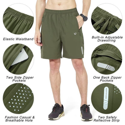 NORTHYARD Men's Athletic Running Shorts Gym Workout 7"/9"/5" Quick Dry Lightweight Sports Basketball Tennis 3 Zipper Pockets ArmyGreen 2XL