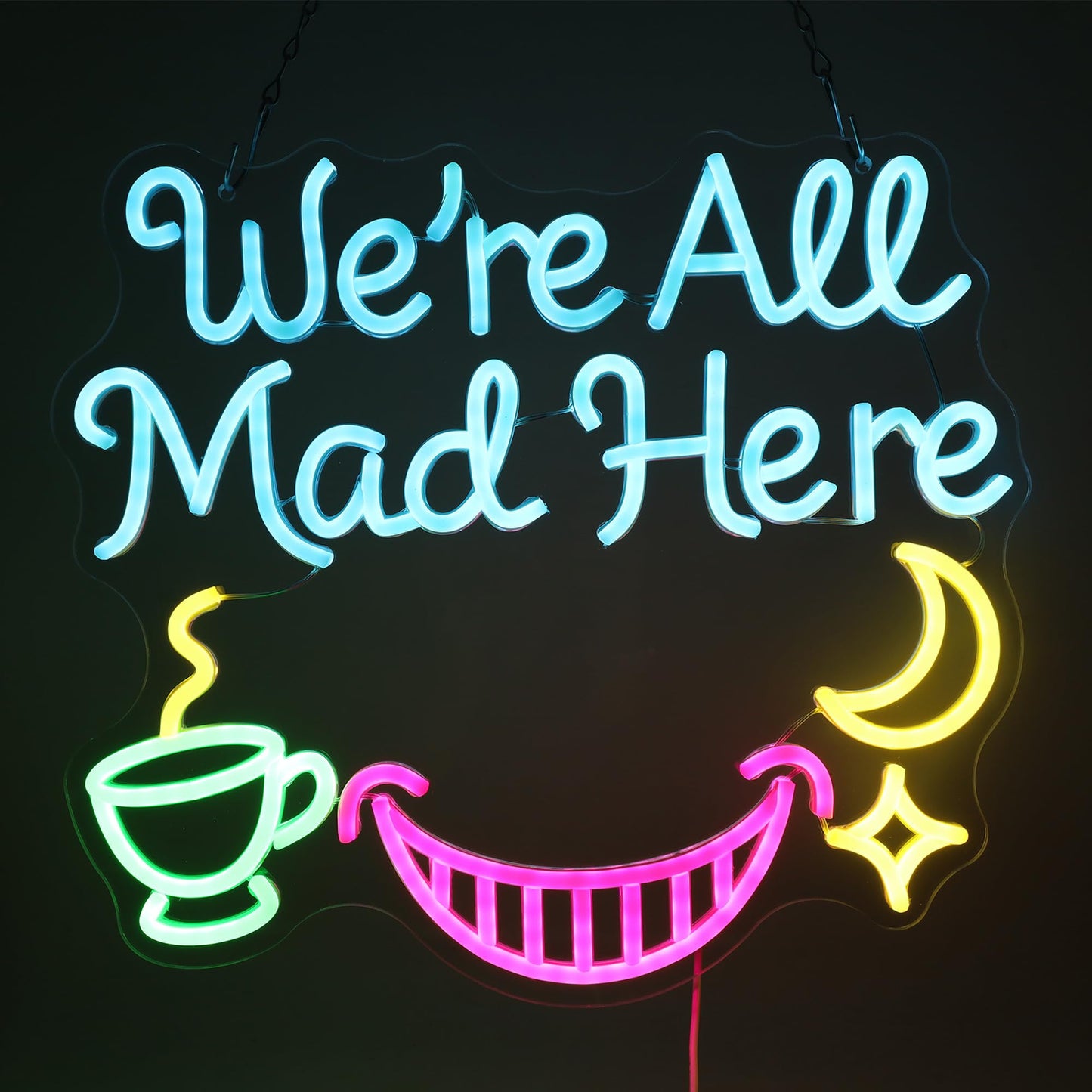 We're All Mad Here Neon Sign Neon Lights for Alice In Wonderland Party Decorations, USB Powered LED Light Up Signs for Bedroom, Bar,Gift for Birthday, Christmas