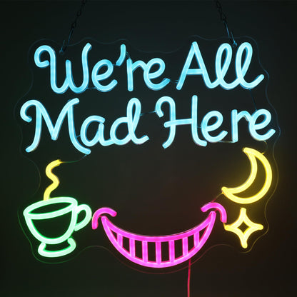 We're All Mad Here Neon Sign Neon Lights for Alice In Wonderland Party Decorations, USB Powered LED Light Up Signs for Bedroom, Bar,Gift for Birthday, Christmas