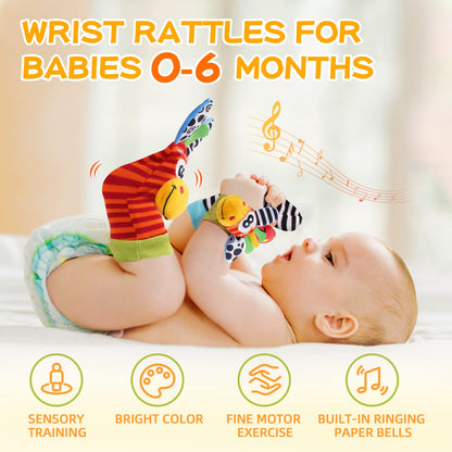 PHEZAPA Baby Toys 0-6 Months, Wrist Rattles Foot Finder Socks Set, Infant Rattle Socks and rattles Wrist, Soft Newborn Sensory Toys,Infant Wrist Rattles for Babies 0-6 Months,Baby Gifts 6-12 Months