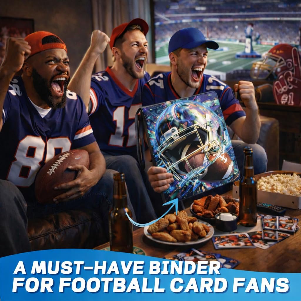 Football Card Binder with Sleeves, 9-Pocket Portable Card Protectors Album Holder Book with Zipper, Fits 900 Cards with 50 Removable Sleeves, Football Cards Display Storage Carrying Case