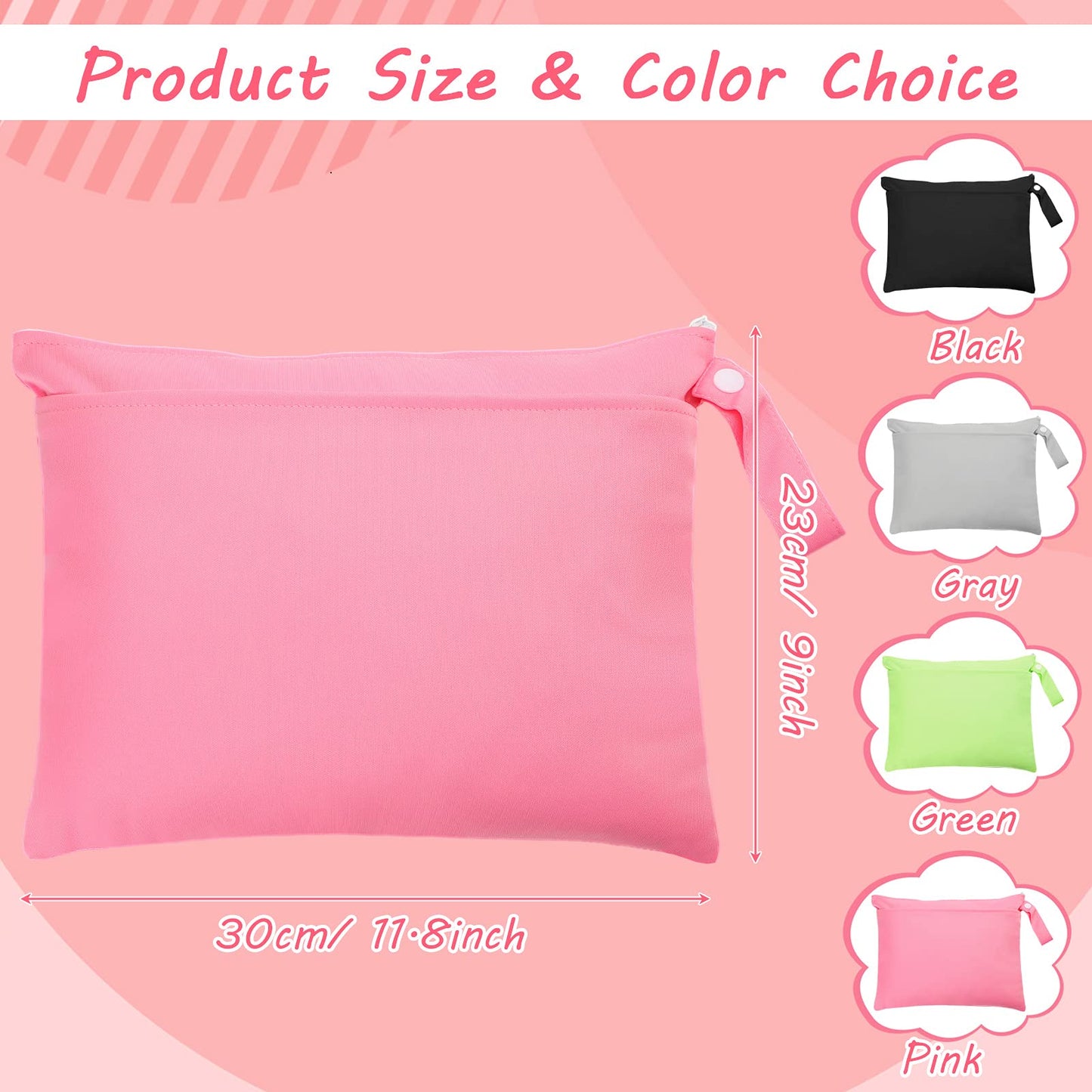 Shappy 4 Pieces Wet Dry Bag for Baby Cloth Diapers Wet Diaper Bag Washable Travel Bags Reusable with 2 Pockets for Pool Yoga Gym Travel Beach Swimwear Clothes(Green& Black)