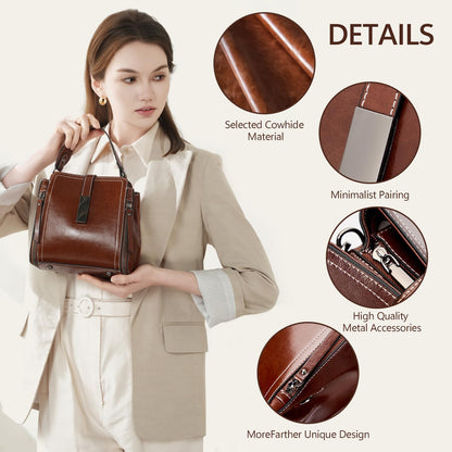 MoreFarther Genuine Leather Crossbody Bags for Women, Genuine Leather Purses Bucket Bags Shoulder Bag with Adjustable Shoulder Straps (White)