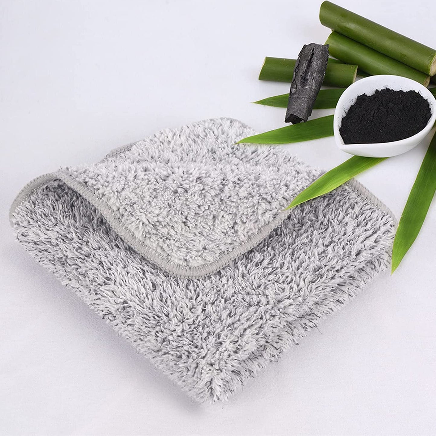 SINLAND 6 Pack Microfiber Face Towels Ultra Soft Bamboo Charcoal Facial Washcloths Reusable Makeup Remover Cloths Face Cloth for Bath 12Inch x 12Inch
