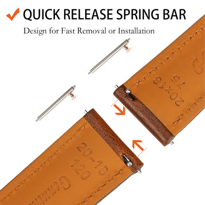 Gomvadr Quick Release Leather Watch Bands for Men 14mm 16mm 18mm 19mm 20mm XL 21mm 22mm XXL 24mm ,Vintage Oil Wax-tanned Pull-up Men's Watch Bands Replacement Leather Watch Straps for Men Women(Cognac with Contrast Stitch, 18mm-Regular)