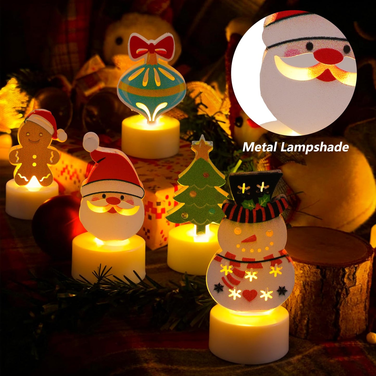 Sariiraw Christmas Tealight Candles, 6PCS Flameless LED Tea Lights with 6 Festive Designs Battery Operated for Holiday Table Centerpiece Decor