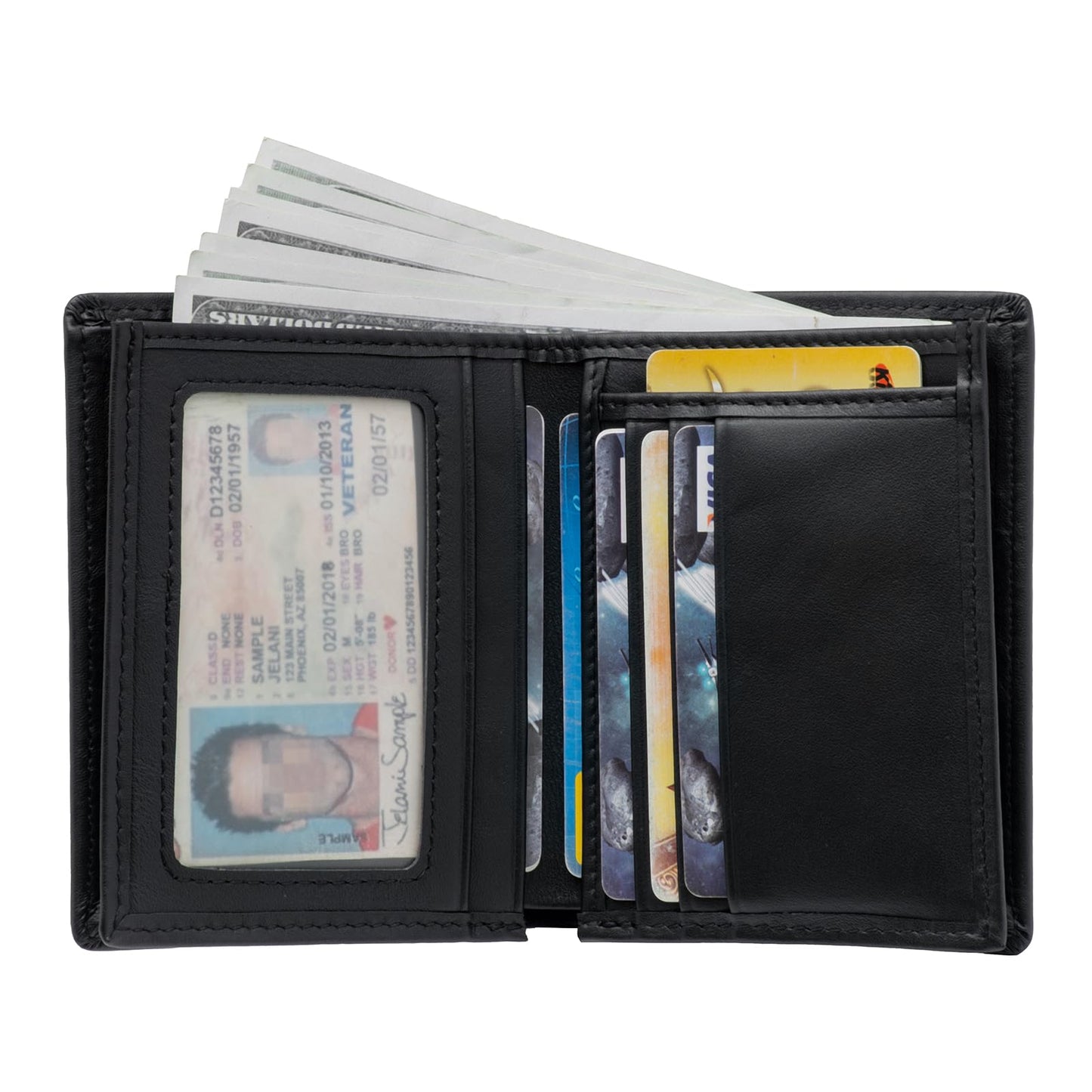 WULOUJIE Men's Leather Bifold Wallet | RFID Blocking 6 Card slot with 1 ID Window Genuine Leather Bi Fold Wallet for Men(Brown) (black)
