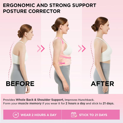 Vicorrect Posture Corrector for Women and Men: Back Support Brace Relieve Upper Back Shoulders Pain (Pink, Medium)