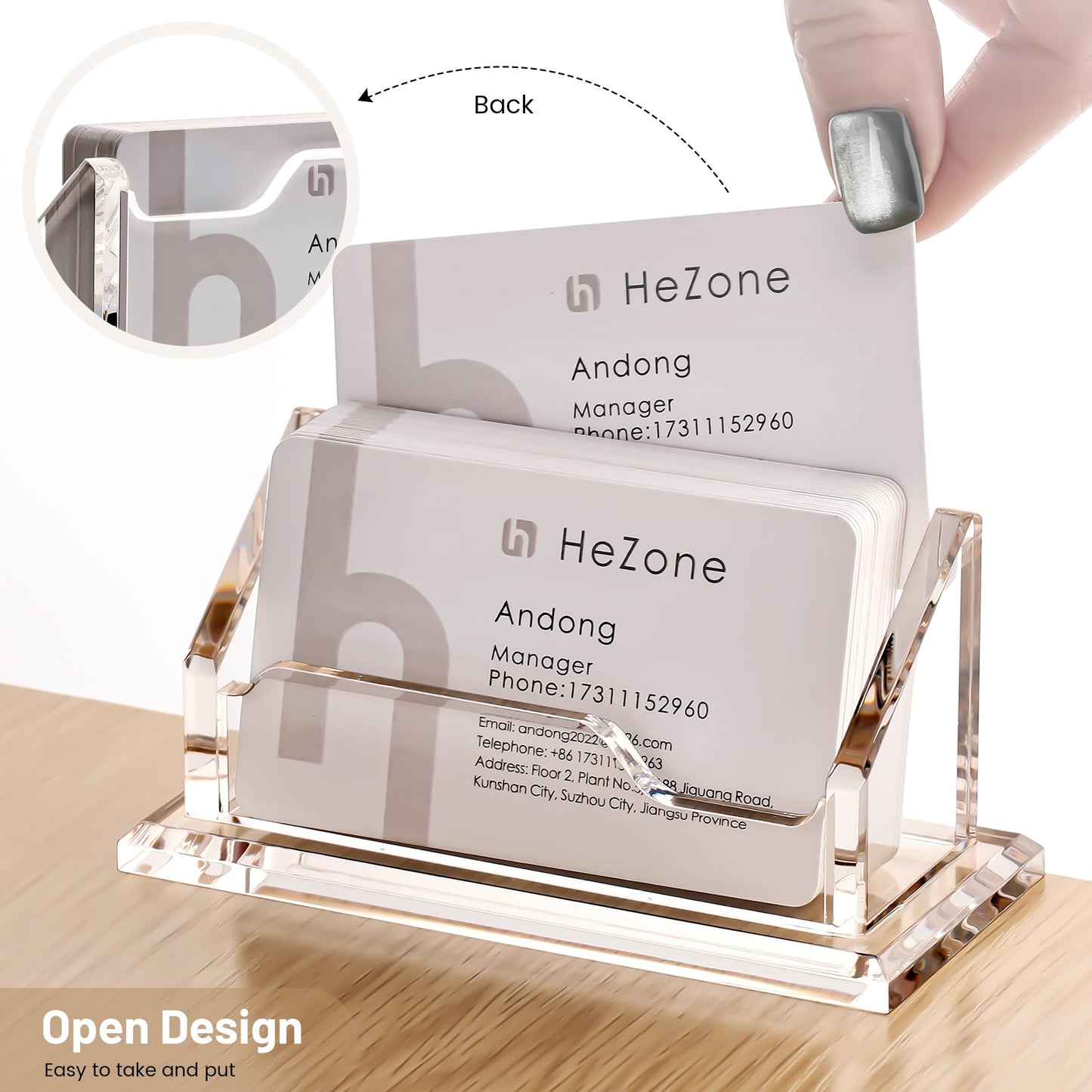 HeZone Acrylic Card Holder Clear Horizontal Business Card Organizer Stand for Desk 1 Slots Business Cards Stand for Women and Men,Office Desk Accessories,Organize 50 Cards-1 Pack