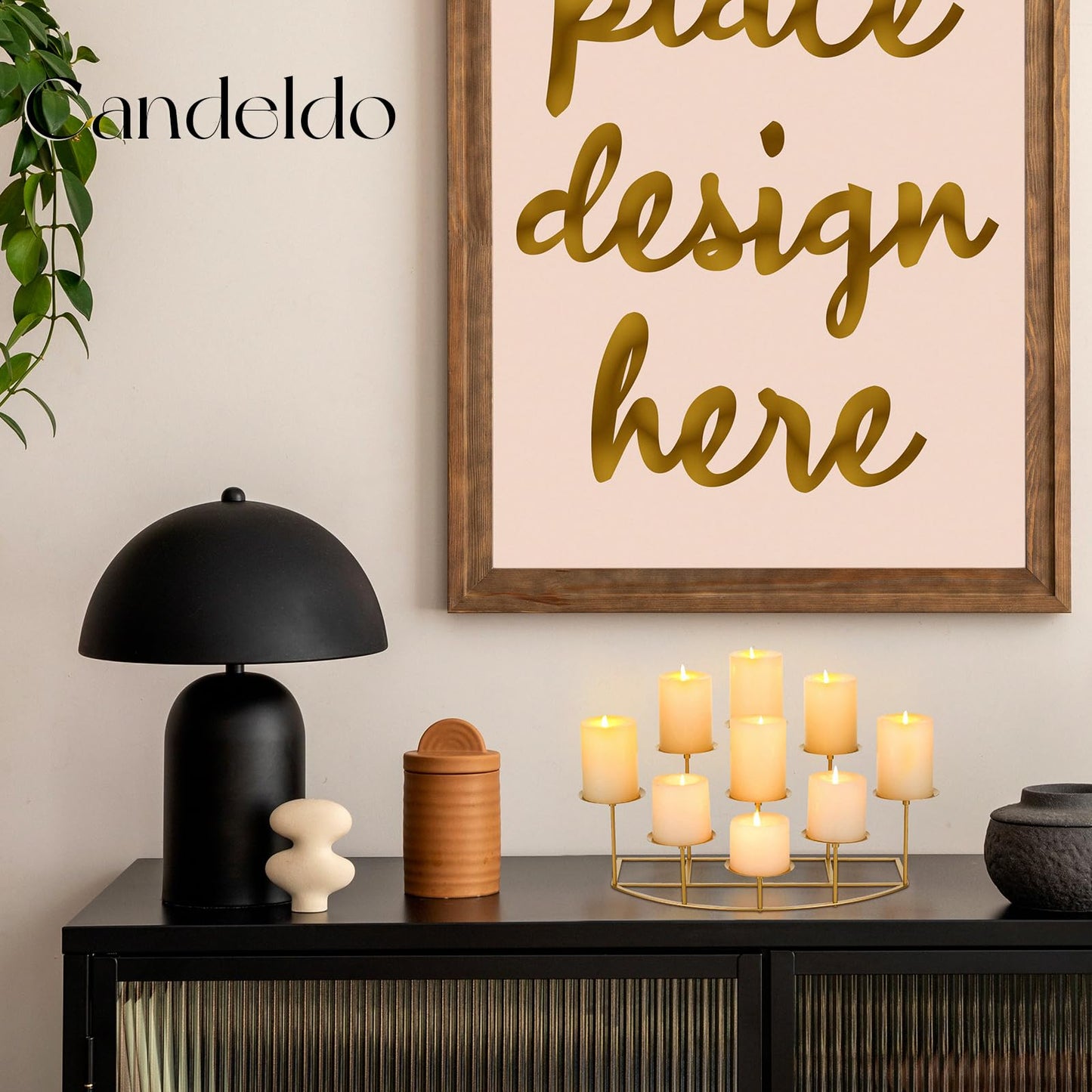 Candeldo Candelabra Fireplace Candle Holder: Gold Metal Pillar Candle Holders for Inside Fireplace Mantle Decor Floor Candelabras Table Centerpiece