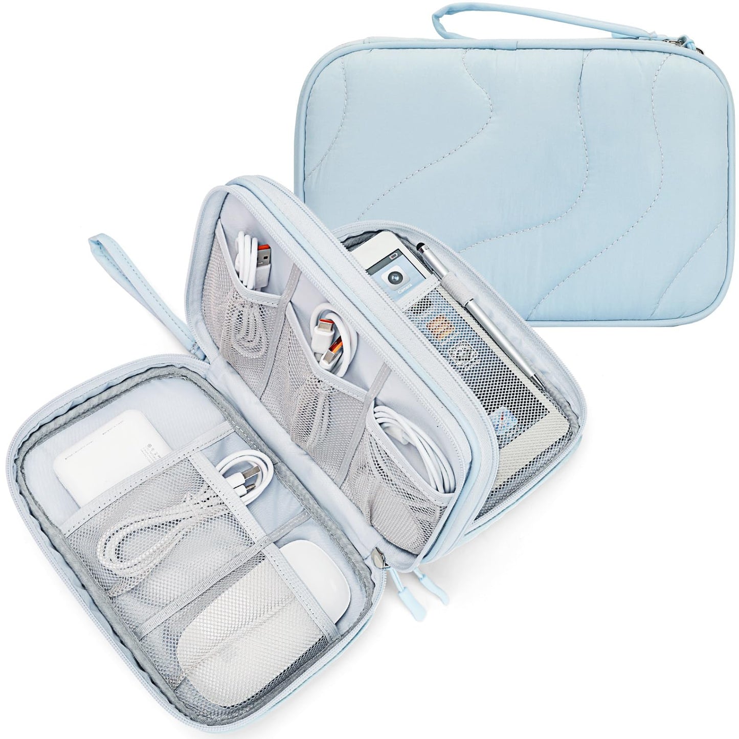 Skycase Tech Pouch - Lightweight Electronics Organizer Travel Case - Double Layers Cable Organizer - All-in-One Storage Bag for Charger, Cord, Phone, Flash Drive, Essentials - XL
