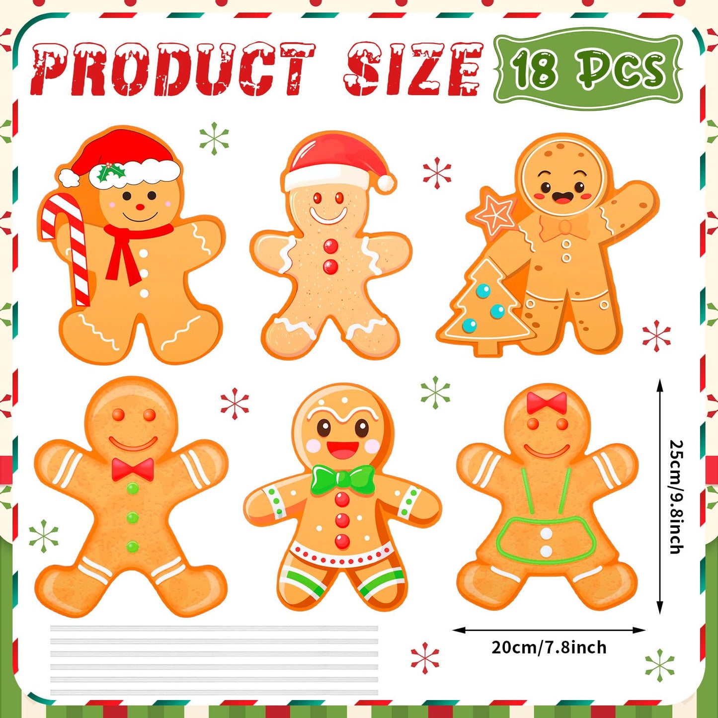 VioraWhite 18 Pcs Christmas Tree Decorations 7.87 Inch Extra Large Gingerbread Man Picks Christmas Gingerbread Man Tree Topper Ornaments for Xmas Winter Home Office Party Vase Decorations