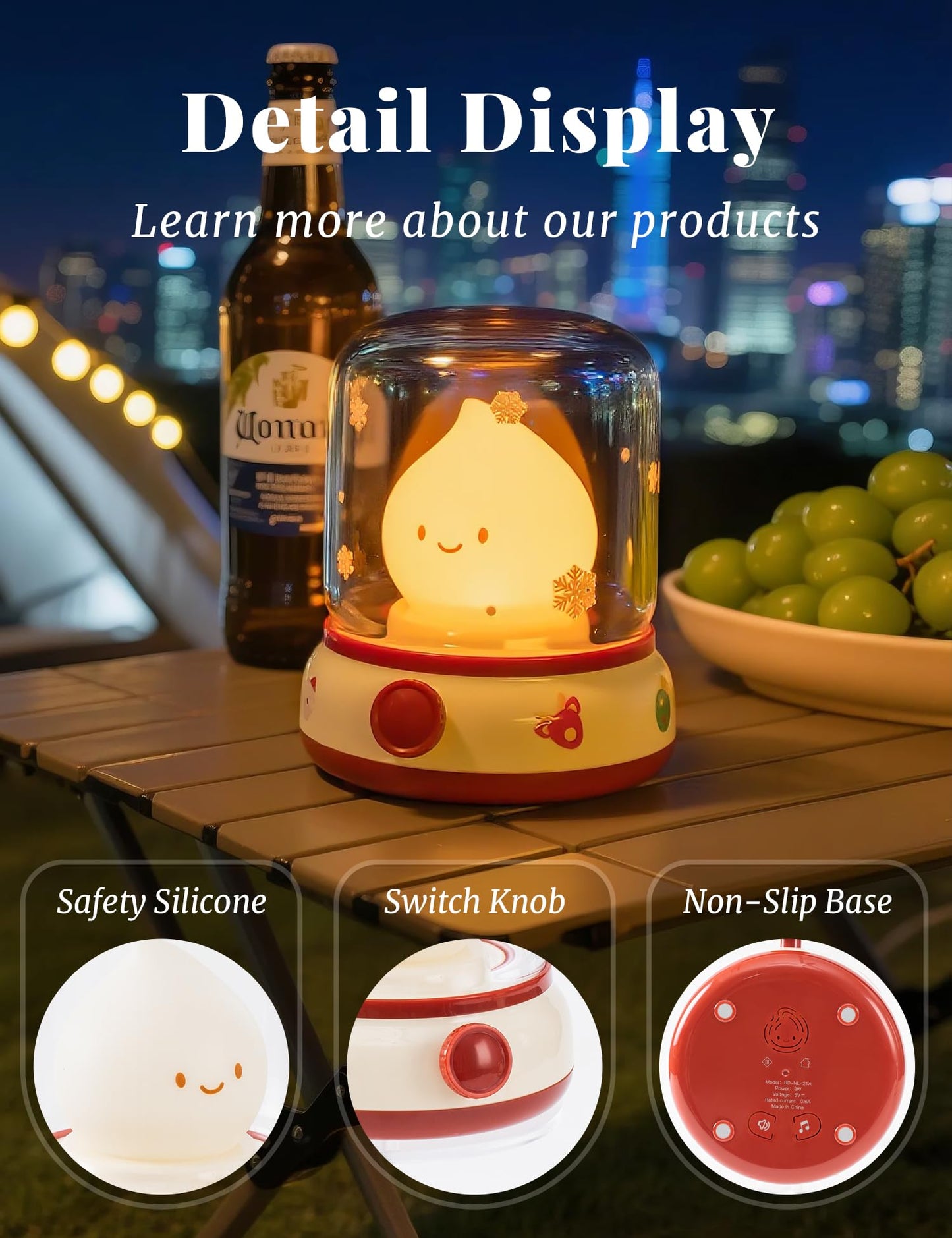 BANDIANCY Christmas Flame Night Light, Cute Night Light with White Noise, Dimming, Rechargeable Portable Small Table Lamp, Best Idea for Christmas Gift Decor