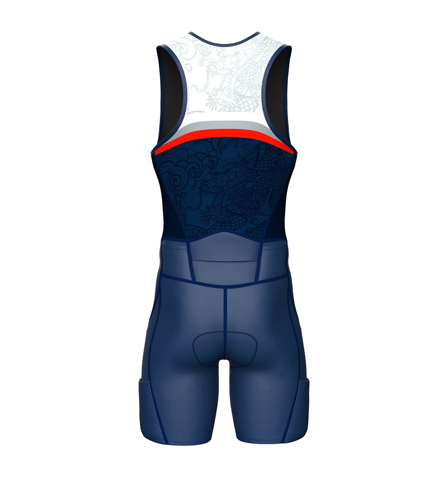 Sparx Men's Premium Triathlon Suit – Padded, Quick-Dry, Compression Fit, Lightweight Tri Suit for Swim, Bike, Run Race & Training (Medium, Navy Dragon)
