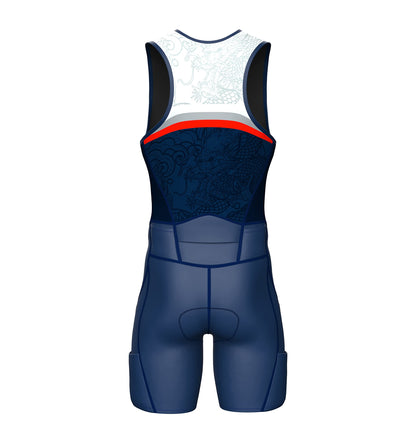 Sparx Men's Premium Triathlon Suit – Padded, Quick-Dry, Compression Fit, Lightweight Tri Suit for Swim, Bike, Run Race & Training (Medium, Navy Dragon)
