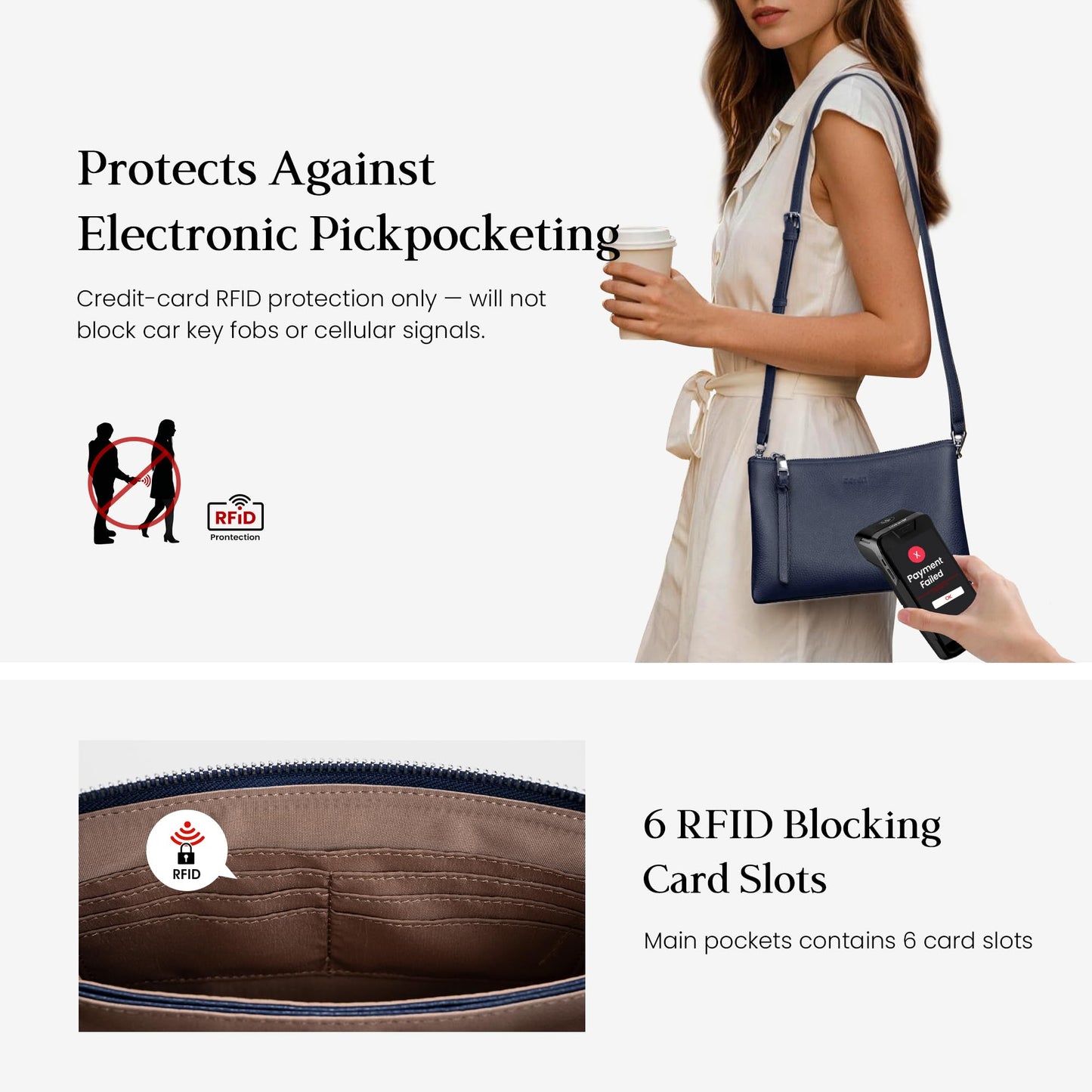 befen Genuine Leather Crossbody Bag for Women, Small Leather Crossbody Purse with RFID Card Slots and Adjustable Strap for Travel- Navy
