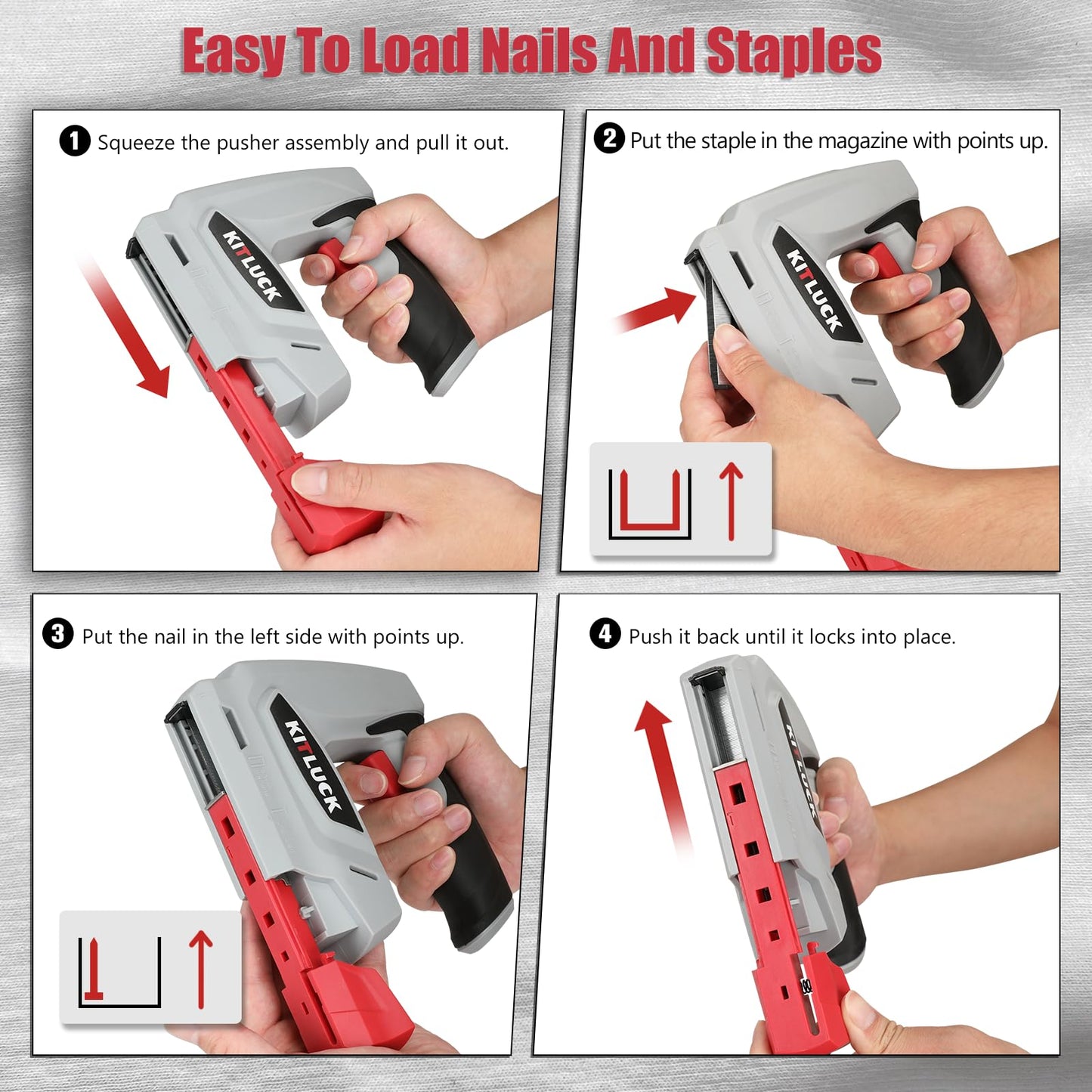 KITLUCK Electric Staple Gun, 2-in-1 Cordless Brad Nailer, 4V Electric Stapler Kit with 2000 Staples and 1000 Nails, USB Charger, 2000mAh Li-ion Battery for Home Use, Wood, Fabric, DIY