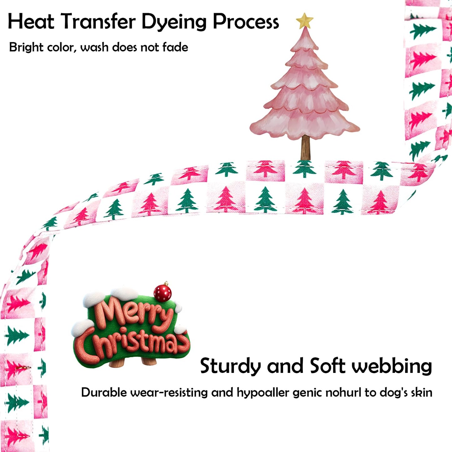 Lionheart glory Christmas Dog Collar Pink Checkboard Christmas Tree Cute Dogs Collar - Adjustable Soft Comfortable Light Collars for Small Dogs Girl or Boy Winter Pet Collars