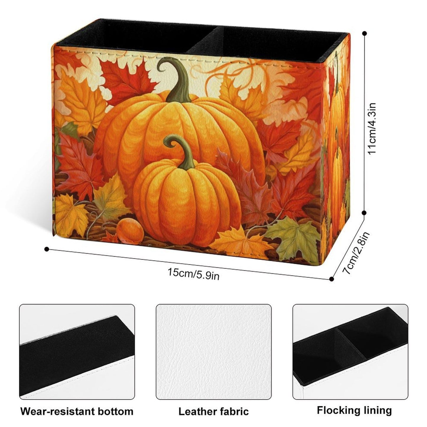 Famame Pumpkin Autumn Harvest Pencil Holder for Desk, Leather Desktop Container Pen Cup Storage Study Table Pen Organizer Makeup Brush Holder for Classroom Office Home