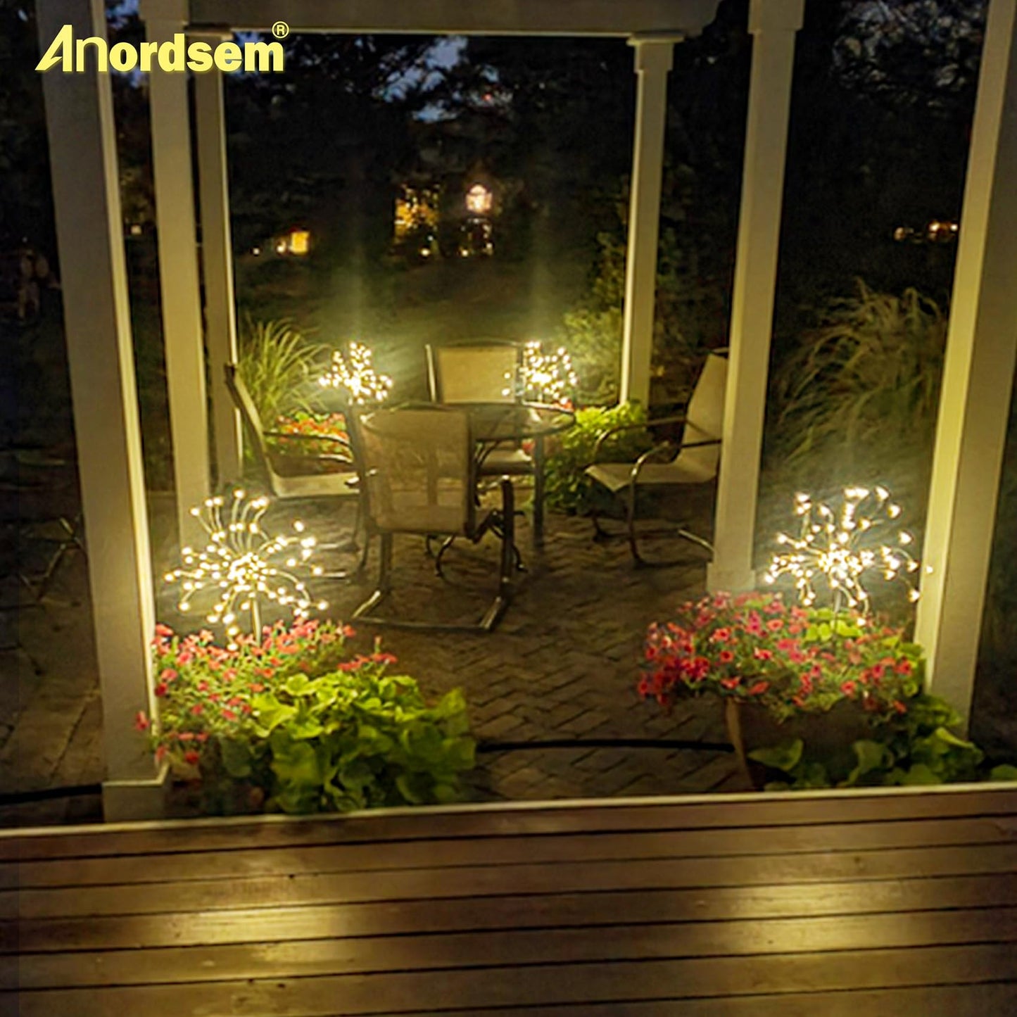 Anordsem Solar Garden Lights Outdoor: Bendable Copper Wire with 120 LED Firework Beads - Warm Waterproof DIY Starburst Decoration for Yard Pathway Patio - Gifts for Women Mom Homeowners