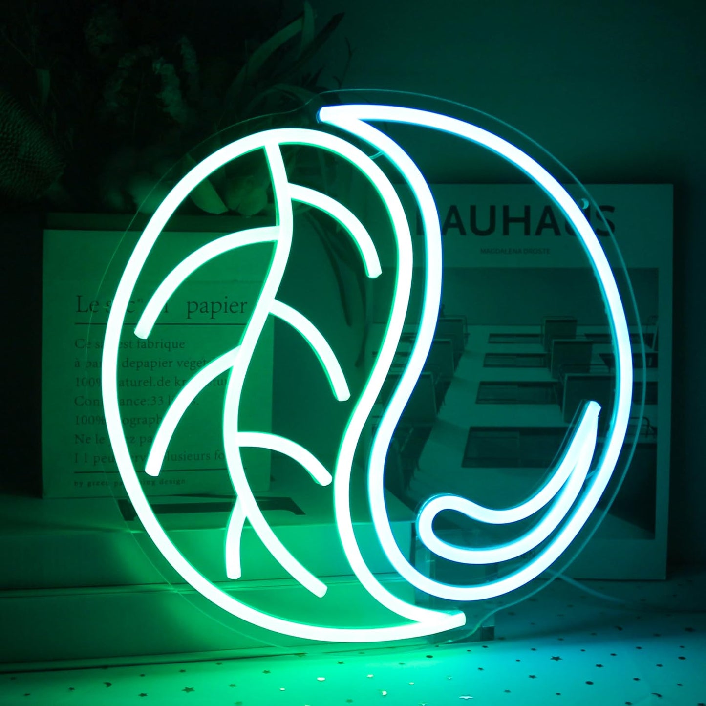 CKTBLEY Yin Yang Neon Sign Green Leaf Neon Light Blue Water Drop LED Signs for Wall Tai Chi Neon Signs for Bedroom Neon Wall Sign Light Up Sign for Living Room Game Room Man Cave Office Decor