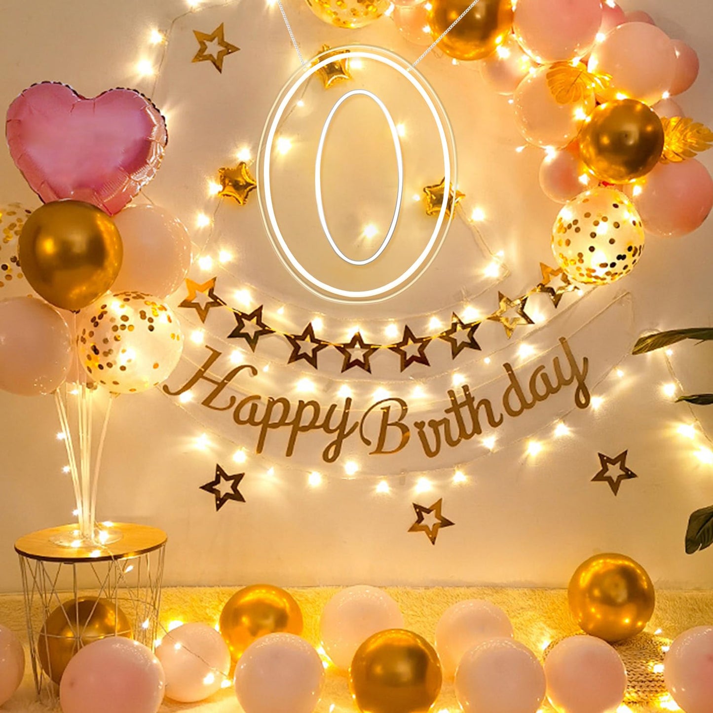 RumonZS Number 0 Light Up LED Neon Sign Backdrop 16.5" Birthday Party Decor Warm White Number One Light Up Sign USB Powered Big Number Sign Light for Birthday Night Light Party Anniversary Wedding