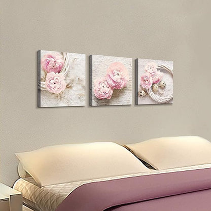 Floral Picture Canvas Wall Art: Innocence Pink Peony Flower Wreath Photographic Prints for Decor