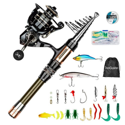 Fishing Pole Kit 6.89ft Carbon Fiber Telescopic Fishing Rod and Reel Combo with Spinning Reel Tackle Box Lures Hooks Line Bag Fishing Pole Combo Set for Beginner Adult Saltwater Freshwater