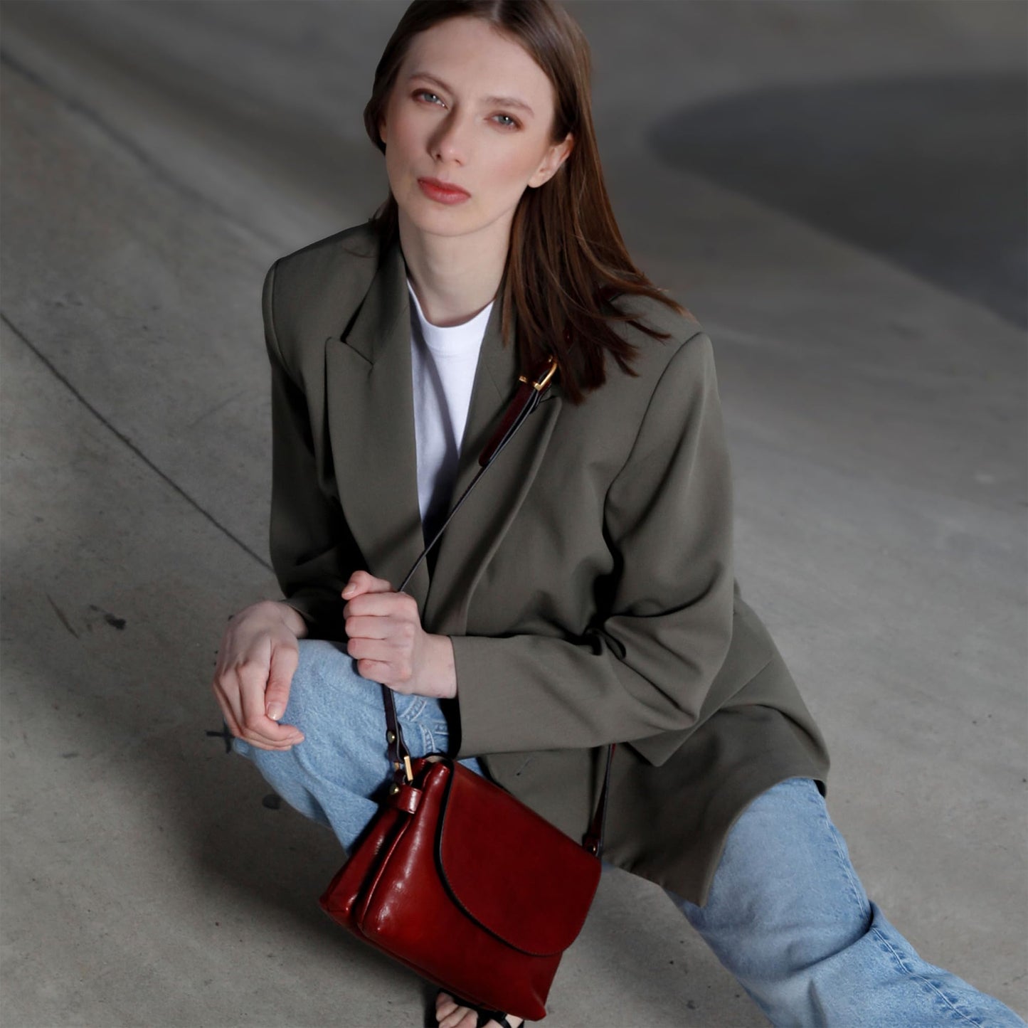 Time Resistance Leather Crossbody Bag for Women - Handbag, Shoulder Bag, Messenger Purse (Red) - Gift Box Included