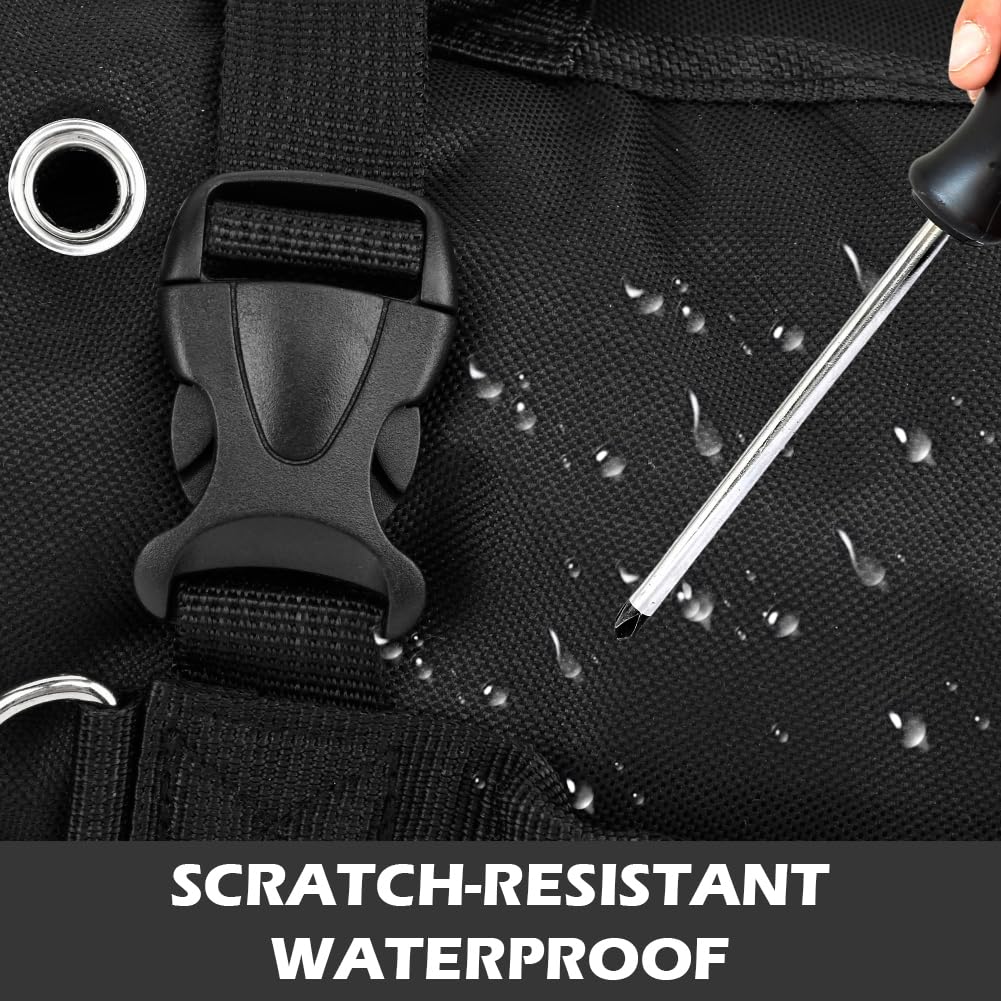 Roll Up Tool Bag, Heavy-Duty Waterproof Tool Roll Organizer with 4 Compartments and 2 Detachable Zipper Pouches, Compact Tool Storage for Mechanics, Electricians, RV and Motorcycle (Black)