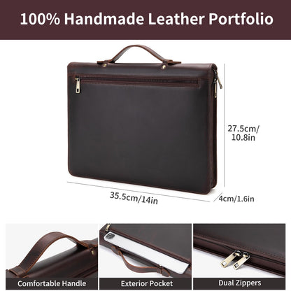 Geslun Genuine Leather Portfolio with Hidden Handle, Zippered Front Pocket, Business Padfolio for Men and Women, 8.5 x 11 Legal Pad Notebook Holder, Office Letter Notepad Folio, Dark Brown