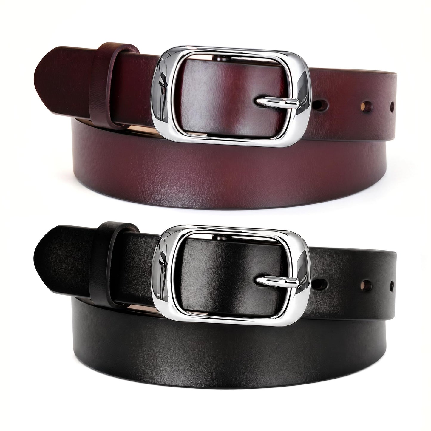 West Leathers [2 Pack Leather Belt Women-Womens Leather Belt with Pin Buckle-Belts for Women for Jeans, Pants, Dresses (XXX-Large: 47"-50")