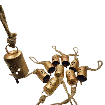 BELLUXE Rusty Harmony Cow Bells 10 Pieces - Vintage Handmade Rustic Lucky Christmas Hanging 2 Inch Bells (Cylinder Shape)