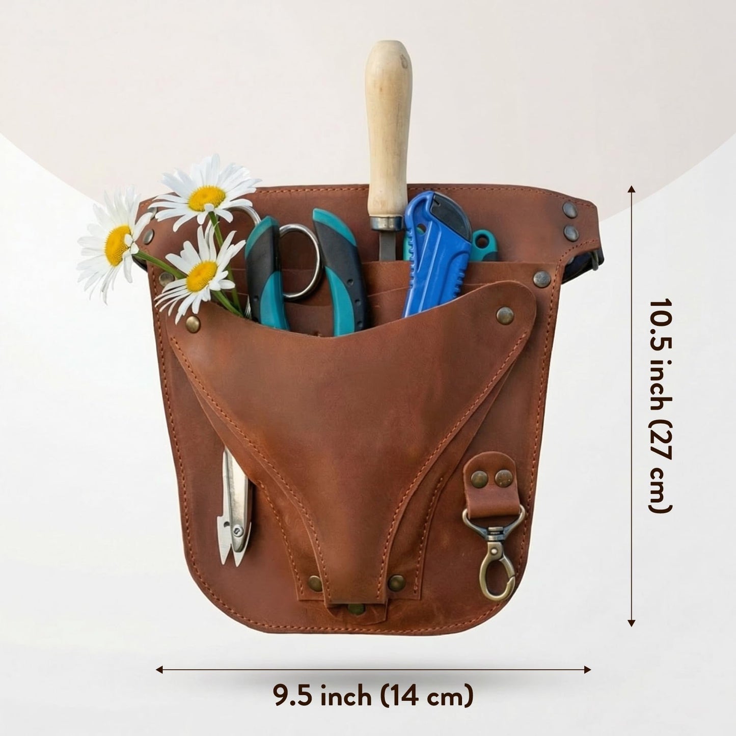 TORAKIP Leather Florist Tool Belt – Garden Tool Pouch with Adjustable Belt, Genuine Leather Gardening Waist Bag for Florists & Gardeners, Utility Floral Tool Holder, Warm Brown