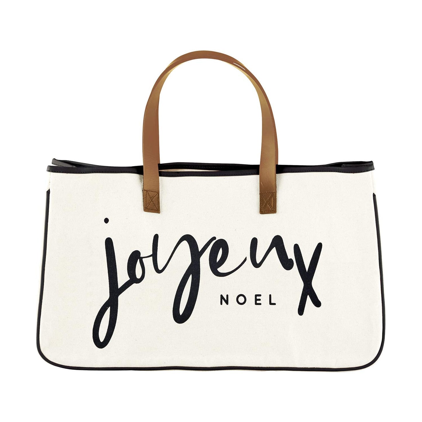 Santa Barbara Design Studio Tote Bag Holiday Collection Black and White 100% Cotton Canvas with Leather Handles, Joyeux Noel