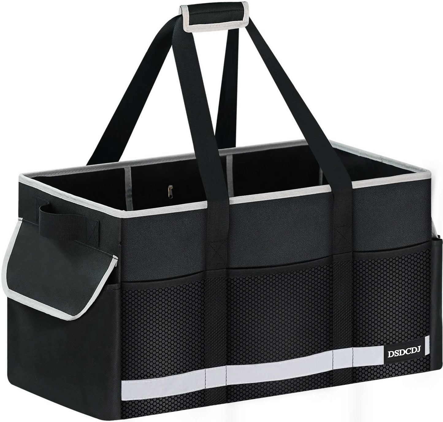 DSDCDJ Upgrade Extra Large Utility Tote Bag with Reflective Strip, Standing Reusable Grocery Bags with Hard Bottom & 4 Sided Reinforced, Collapsible Utility Tote with Handles for Shopping, Beach, Car