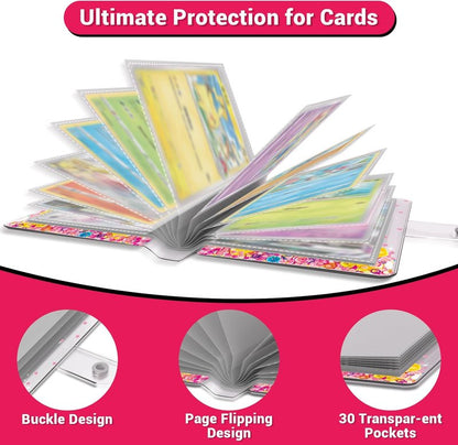 Transparent Pink Card Binder for Pokémon | Cute Trading Card Album for Kids - Holds 60 Cards