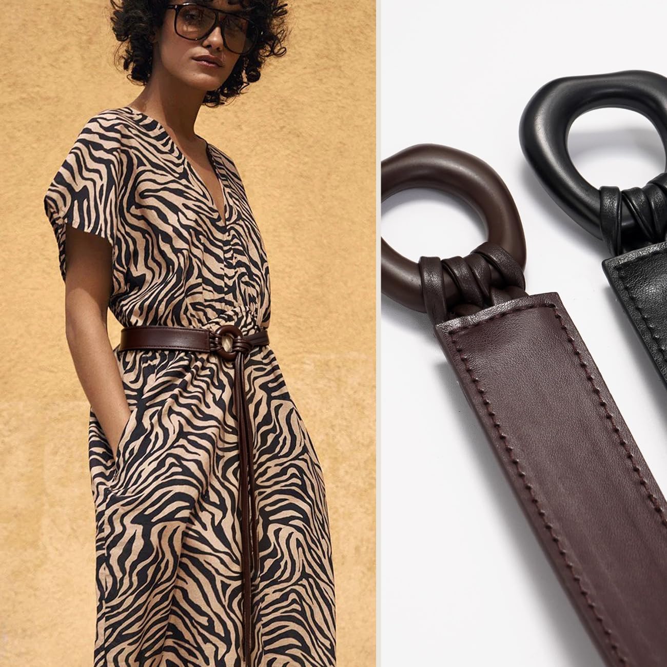 Buywis Knotted Waist Belt for Women PU Leather Thin Strap Belt for Dresses Irregular Coffee Fit Waist 29"-41"