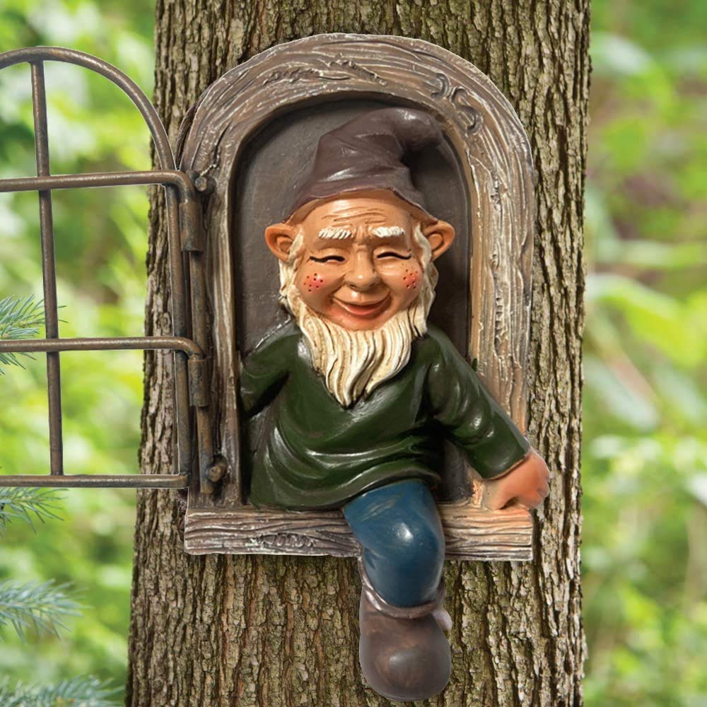 vomiceak Whimsical Fairy Garden Gnome Statue, Tree Faces Decor Outdoor -5.9 Inch, Funny Garden Tree Decoration,Ideal Patio Yard Lawn Porch Decoration
